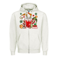Oatmeal Heather cup of chocolate and cookies Zipper Hoodie - MaliasSmallBusiness