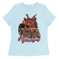 Baby Blue mother's day mama bear wıth bandana and glasses Ladies Tee - RanaPortraitStore