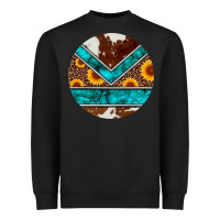 Black turquoise cowhide leopard sunflowers round Heavyweight Sweatshirt - Artiststas
