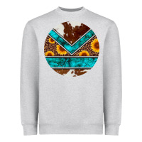 Turquoise Cowhide Leopard Sunflowers Round Heavyweight Sweatshirt | Teevron