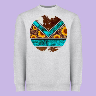 Turquoise Cowhide Leopard Sunflowers Round Heavyweight Sweatshirt Designed By Artiststas