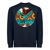 Navy turquoise cowhide leopard sunflowers round Heavyweight Sweatshirt - Artiststas