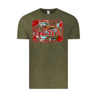 Vintage Olive fiesta with sombrero background Vintage Tee - Artiststas