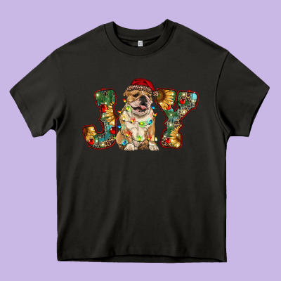 Bulldog Christmas Joy Heavy Core Tee Designed By Ranaportraitstore