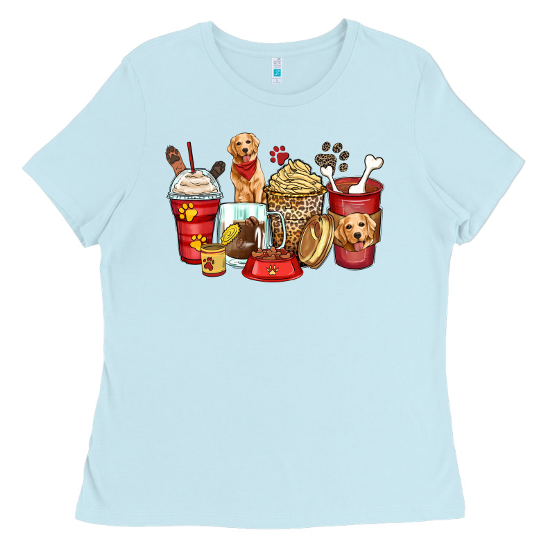 Golden Retriever Coffee Cups Ladies Tee by Zillion Design Studio | Teevron