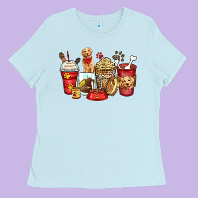 Golden Retriever Coffee Cups Ladies Tee Designed By Zillion Design Studio