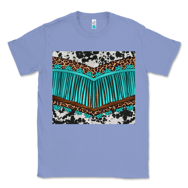 Western Cowhide Leopard Turquoise Fringed Classic Tee by BarkalooDesign | Teevron