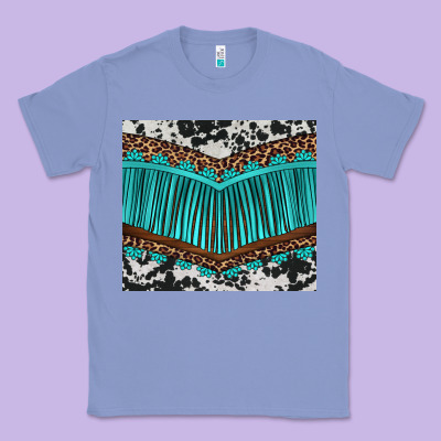 Western Cowhide Leopard Turquoise Fringed Classic Tee Designed By Barkaloodesign