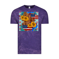 Cloud Purple usa map with sunflowers and leopard seamless pattern Vintage Tee - BundleAndBundleShop