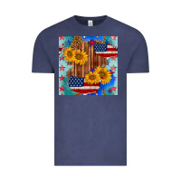 Vintage Denim usa map with sunflowers and leopard seamless pattern Vintage Tee - BundleAndBundleShop