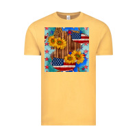 Vintage Mustard usa map with sunflowers and leopard seamless pattern Vintage Tee - BundleAndBundleShop