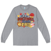 Heather Grey it's a softball kinda day Long Sleeve Tee - MaliasSmallBusiness