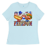 Baby Blue tastes like freedom with leopard Ladies Tee - texasbilliewilder
