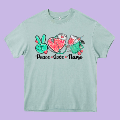 Peace Love Nurse Heavy Core Tee Designed By Texasbilliewilder