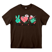 Chocolate Brown peace love nurse Heavy Core Tee - texasbilliewilder
