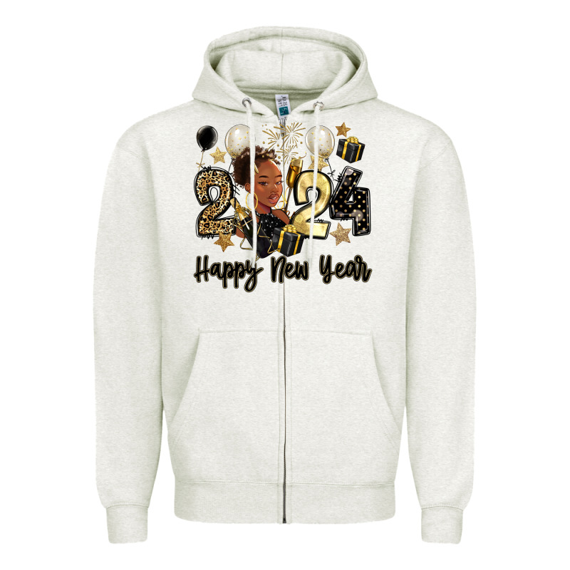 2024 Happy New Year Black Woman Zipper Hoodie by MaliasSmallBusiness | Teevron