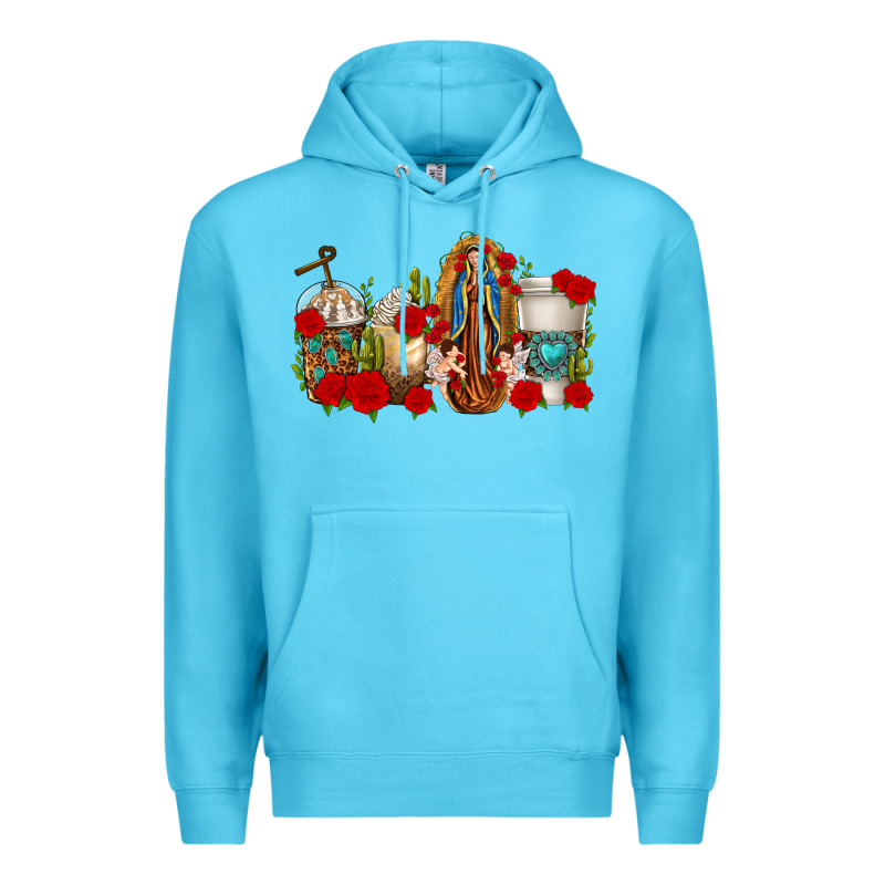 Lady Of Guadalupe Coffee Cups Premium Hoodie by texasbilliewilder | Teevron