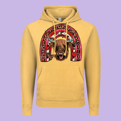Valentines Highland Cow Rainbow Vintage Hoodie Designed By Jahusdesignshop