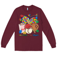 Burgundy take me out to the ballgame  autism baseball Long Sleeve Tee - MaliasSmallBusiness