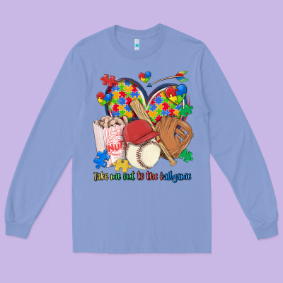 Take Me Out To The Ballgame  Autism Baseball Long Sleeve Tee Designed By Maliassmallbusiness