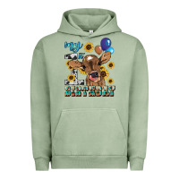 Pigment Oil Green My first Birthday baby cow sunflower Urban Hoodie - HowdyJamesFarm
