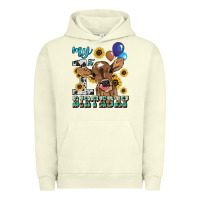 Pigment Pistachio My first Birthday baby cow sunflower Urban Hoodie - HowdyJamesFarm