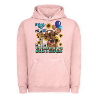 Pigment Salmon My first Birthday baby cow sunflower Urban Hoodie - HowdyJamesFarm