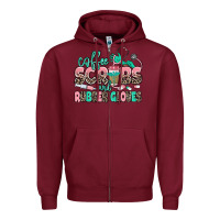 Burgundy coffee scrubs and rubber gloves Zipper Hoodie - MaliasSmallBusiness