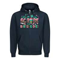 Navy coffee scrubs and rubber gloves Zipper Hoodie - MaliasSmallBusiness