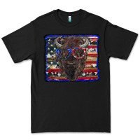 Black bison with american flag and glasses Premium Tee - RanaPortraitStore
