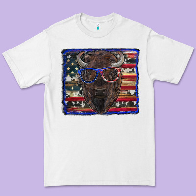 Bison With American Flag And Glasses Premium Tee Designed By Ranaportraitstore