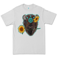 Dove Grey bison head with sunflowers and gemstone Premium Tee - RanaPortraitStore