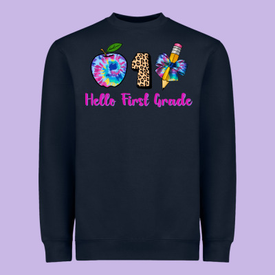 Hello First Grade Tie Dye 3200x2400 Heavyweight Sweatshirt Designed By Adodesignshop