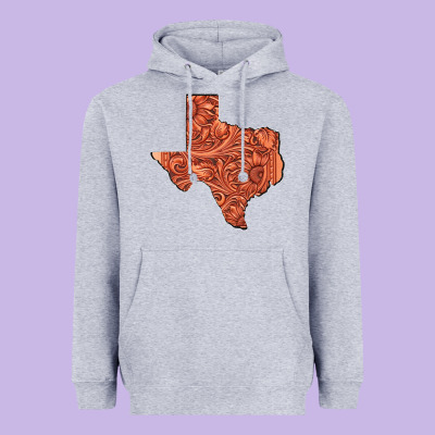 Texas Map Western Tooled Leather Pattern Heavyweight Hoodie Designed By Bettercallsaul