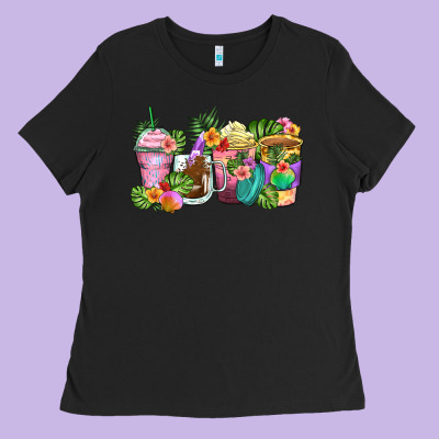 Tropical Coffee Cups Ladies Tee Designed By Zillion Design Studio