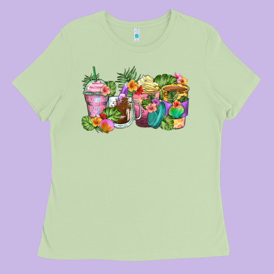 Tropical Coffee Cups Ladies Tee Designed By Zillion Design Studio