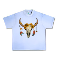Grape Ice bull skull sunflowers and feathers Urban Heavy Tee - AdoDesignShop