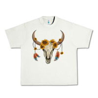 Pistachio bull skull sunflowers and feathers Urban Heavy Tee - AdoDesignShop