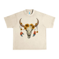 Sandshell bull skull sunflowers and feathers Urban Heavy Tee - AdoDesignShop