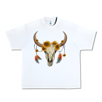 White bull skull sunflowers and feathers Urban Heavy Tee - AdoDesignShop