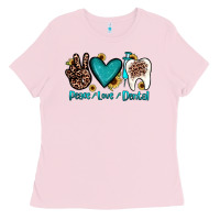 Bubblegum Pink peace love dental Ladies Tee - JahusDesignShop