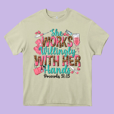 She Works Willingly With Her Hands Heavy Core Tee Designed By Texasbilliewilder
