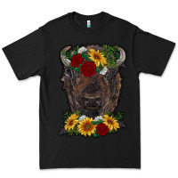 Black bison face with flowers Premium Tee - RanaPortraitStore