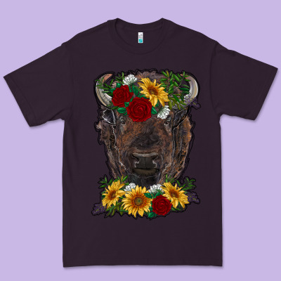 Bison Face With Flowers Premium Tee Designed By Ranaportraitstore