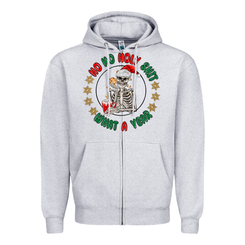 Ho Ho Holly Shit Skeleton Santa Zipper Hoodie by MaliasSmallBusiness | Teevron