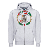 Heather Grey ho ho holly shit skeleton santa Zipper Hoodie - MaliasSmallBusiness