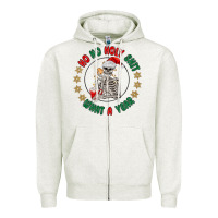 Oatmeal Heather ho ho holly shit skeleton santa Zipper Hoodie - MaliasSmallBusiness