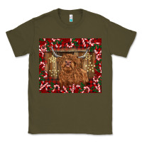 Army Green Christmas highland cow with candy canes Classic Tee - BarkalooDesign