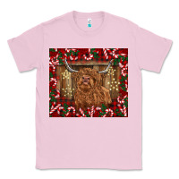 Bubblegum Pink Christmas highland cow with candy canes Classic Tee - BarkalooDesign