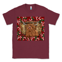 Burgundy Christmas highland cow with candy canes Classic Tee - BarkalooDesign